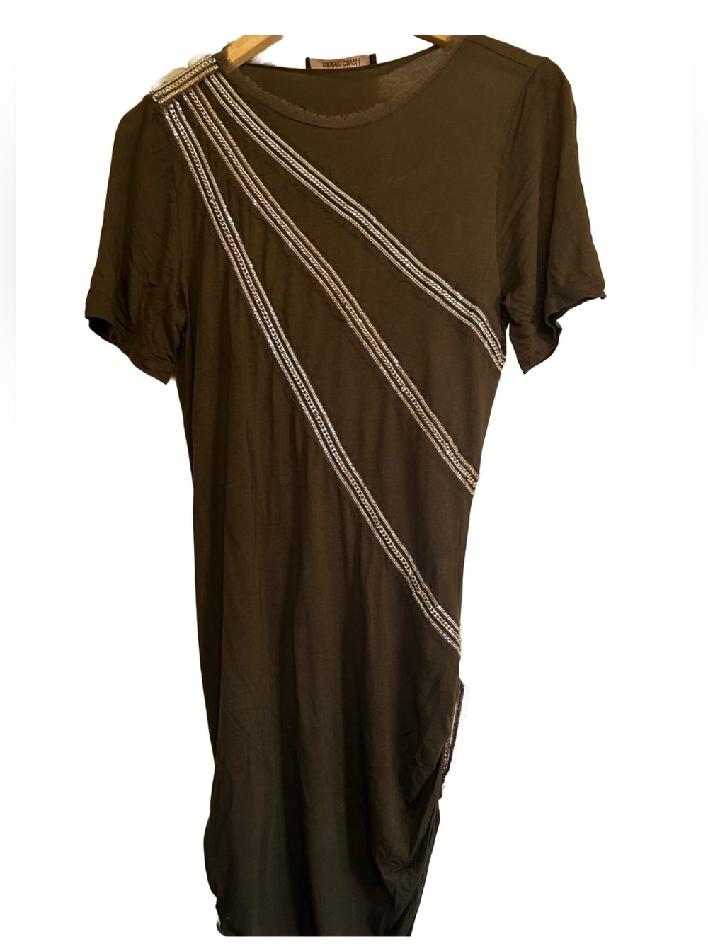 Vintage Roberto Cavalli Chain Embellished Ruched Jersey Dress